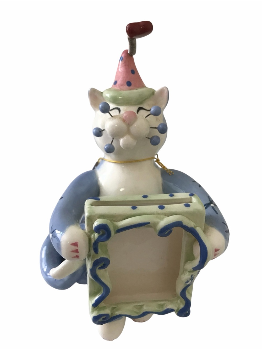 Ceramic Cat Figurine in Blue and Pink - Decorative home. Amy Lacombe. Photo Fram